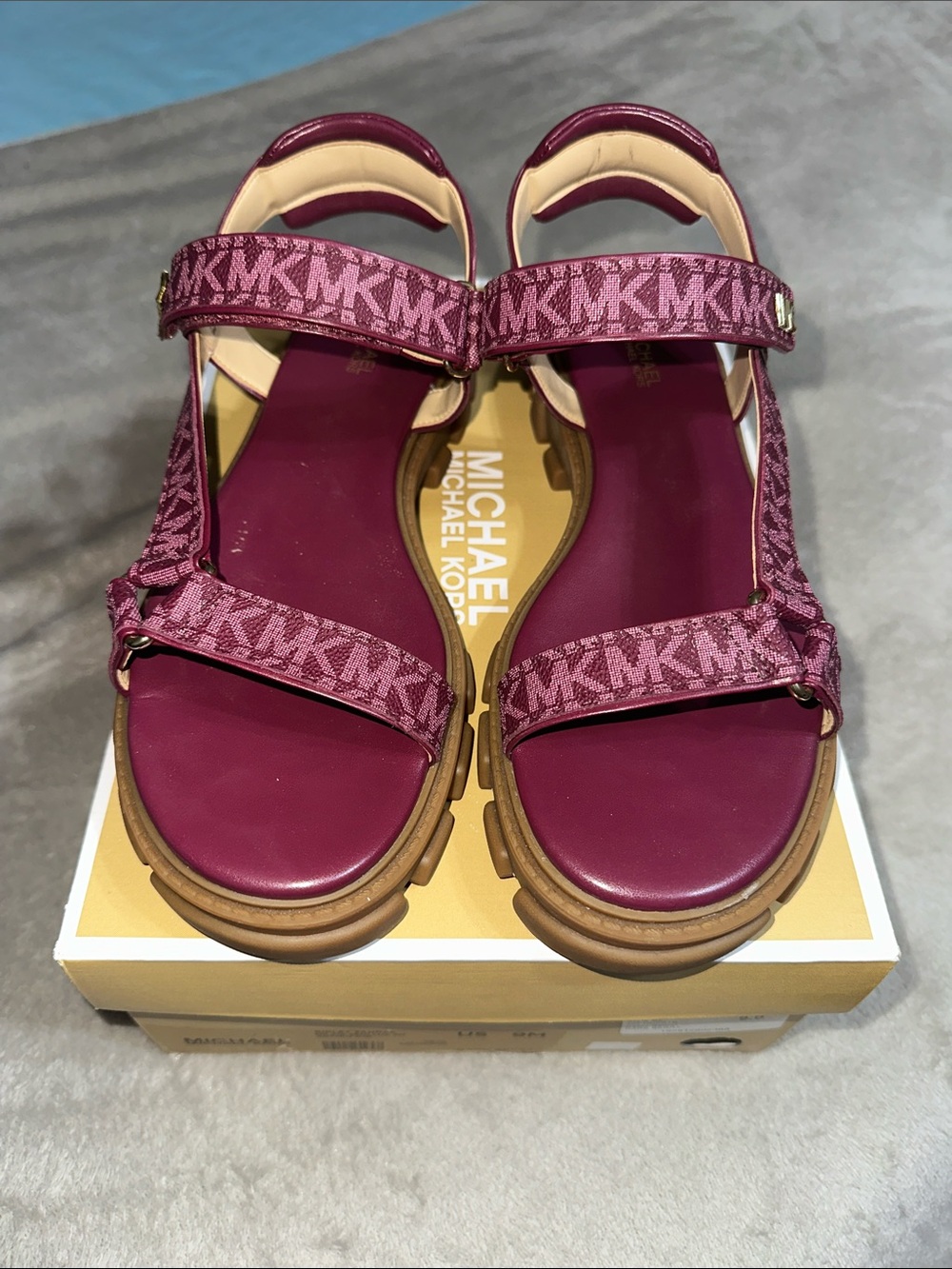 Michael Kors Maroon MK Logo Sport Sandals